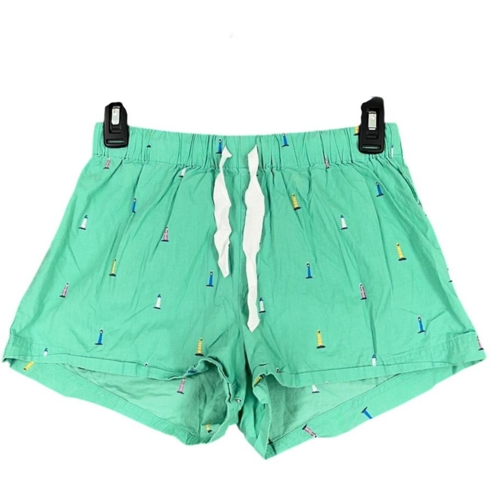 J Crew‎ Lighthouse Print Cotton Drawstring Sleep Shorts Green XXS Womens